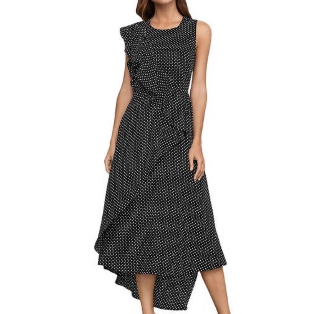 NWT BCBG Black Mini Floral Ruffle Dress Sz Small